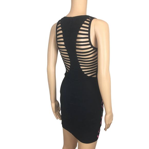 bebe Pink Black Sequence Dress with Ribbed Back Size Small - Picture 3 of 10